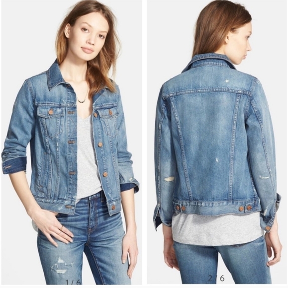 Madewell Ellery Wash Ripped Distressed Denim Jeans Jacket - Picture 2 of 5